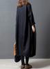 Cotton Linen Long Solid Color Round Neck Fashion for and Plus Size Dress [JINJUDUO] Loose-fitting Dress, Spring, Summer, Fall, (Black, M)