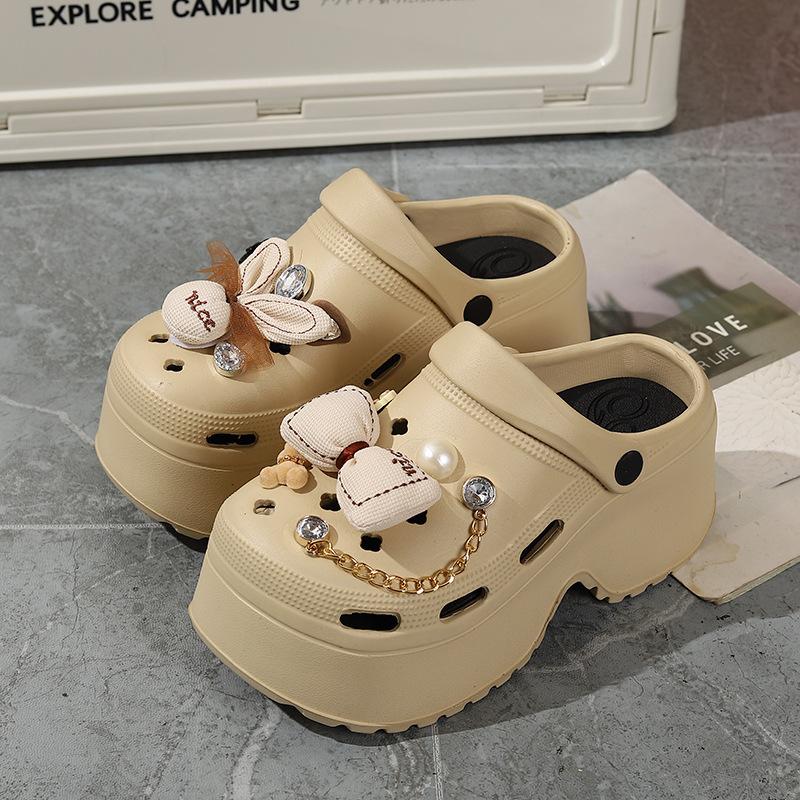 Móda 2025 Nové Roztomilé DIY Mašle Platformové Pantofle Pro Ženy Letní Zahradní Boty Silná Podrážka Dívčí Domácí Street Sandály Módní Dřeváky
