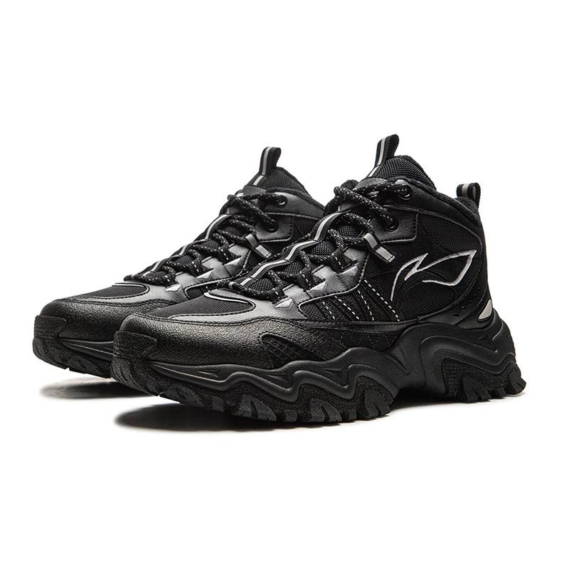 Li Ning Shan Xing WNTR HIGH Synthetic Leather Fleece lined Thermal High top Casual Shoes Men's Black AGLV169-1