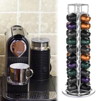 Plating Coffee Capsules Holder 40 Coffee Pod Holder 360 Degree Rotatable Coffee Capsules Stand Rack Storage Shelves Tower Stand