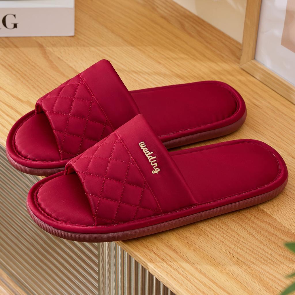 Lidani red slippers wedding a pair of festive high-end light luxury dowry wedding home non-slip couple slippers women