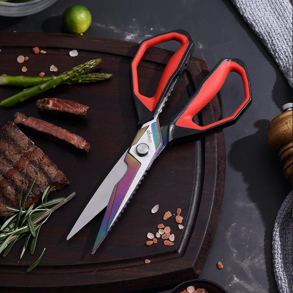 LIVINGO Großer Küchengeschirrspüler Scharf Geschmiedeter Edelstahl Weichgummi Kochwerkzeuge für Fisch 228mm Schere, Sicher, Klingen, Griff, Pilze, Seetang,