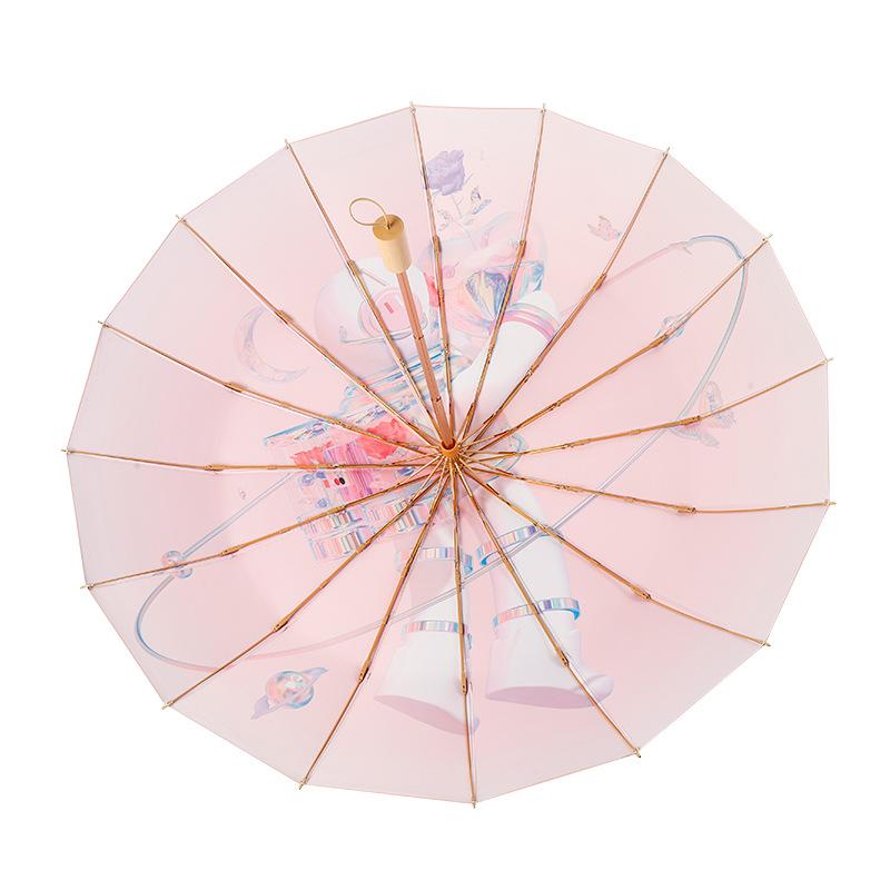 New three-fold 16-bone hand open color glue umbrella solid wood handle parasol sun umbrella