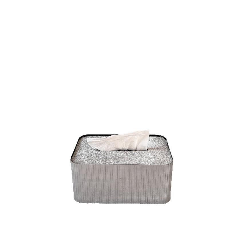 Modern Luxury Stainless Steel & Horsehair Tissue Box - Elegant Pull-Type Design for Living Room or Coffee Table Decor.