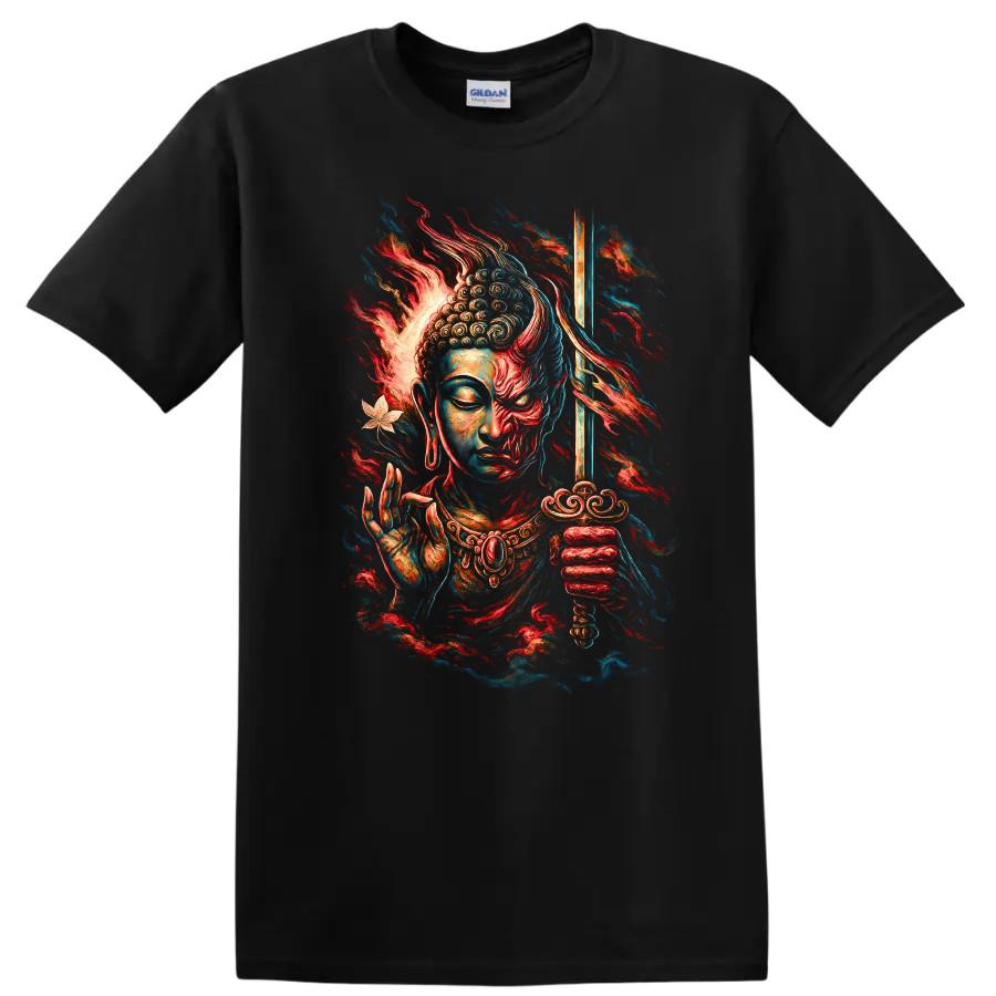Buddha Samurai Warrior Art Graphic T Shirt Japanese Style Tee Design