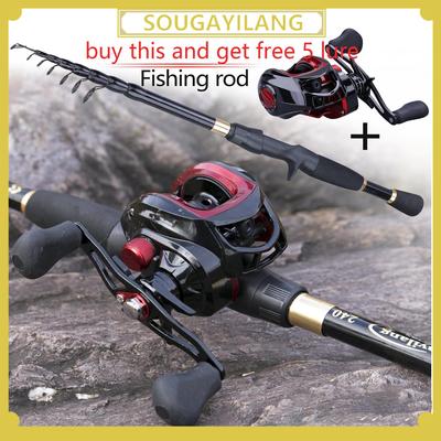 SOUGAYILANG Angelruten und Rollen, 1,8 m/2,1 m/2,4 m Casting-Angelruten-Rollen-Set, Baitcast-Rute und 17+1 BB-Casting-Rolle