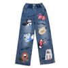 Girls' Cartoon Jeans - Spring/Autumn, Korean Style Loose Fit, Wide-Leg Trousers for Kids