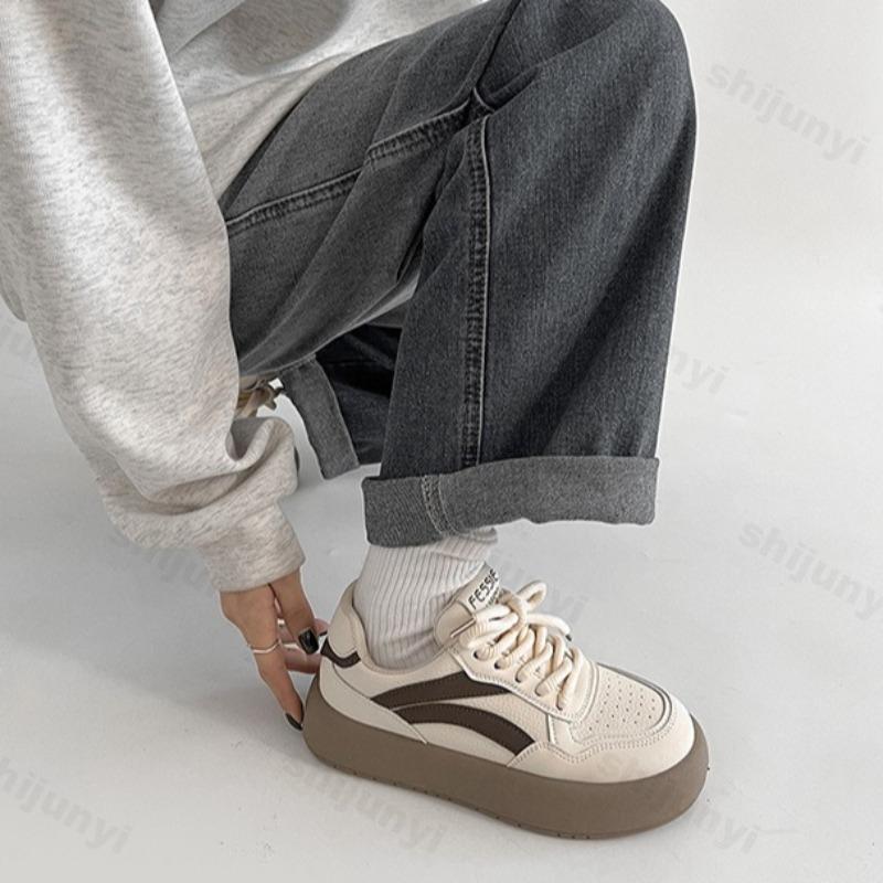 Women's Vintage Low Top Thick Sole Casual Sports Shoes  Autumn Concise Color Blocked Versatile Comfortable Platform Sneakers