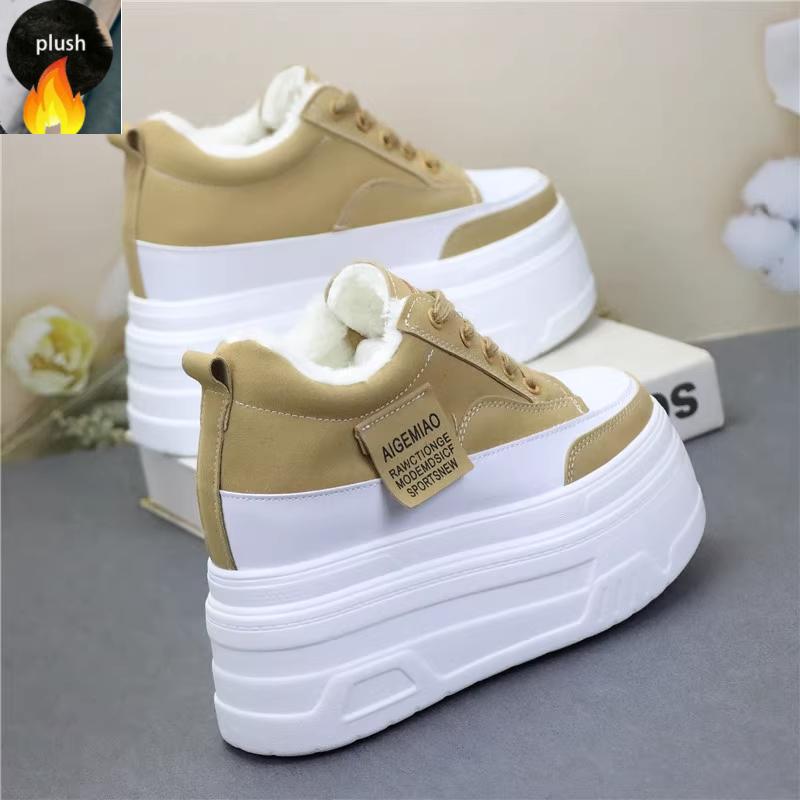 Fashion All Matching Slim Plus Cashmere Warm Women's Shoes Temperament Wear 12 Cm High Heel 10cm Small Cotton Shoes Large Size Shoes
