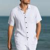 Summer Men's Lapel Shirt Woven Solid Color Simple Loose Casual Short-sleeved Shirt