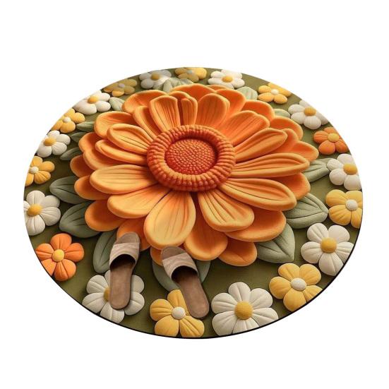 Floral Plush Diatomaceous Earth Floor Mat 3D Visual Flower Pattern Diatom Mud Floor Rugs