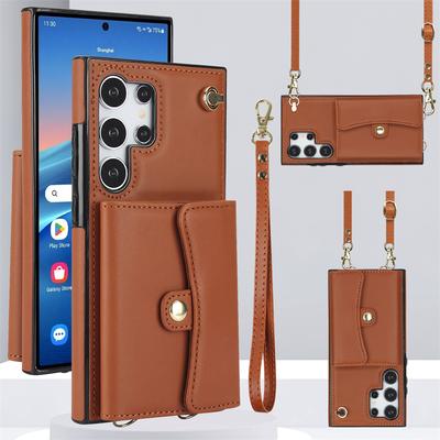 Funda tipo billetera con correa diagonal para teléfono Samsung Galaxy S24 S23 S22 Plus Note 20 Ultra S21 FE A13 A52 A53 A14 A54 Funda de cuero con tarjetero