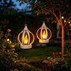 Courtyard Landscape Lighting Solar Flame Lantern, Garden Hanging Metal Outdoor Durable Exterior Yard Decor Waterproof Lantern for Patio Porch Powered