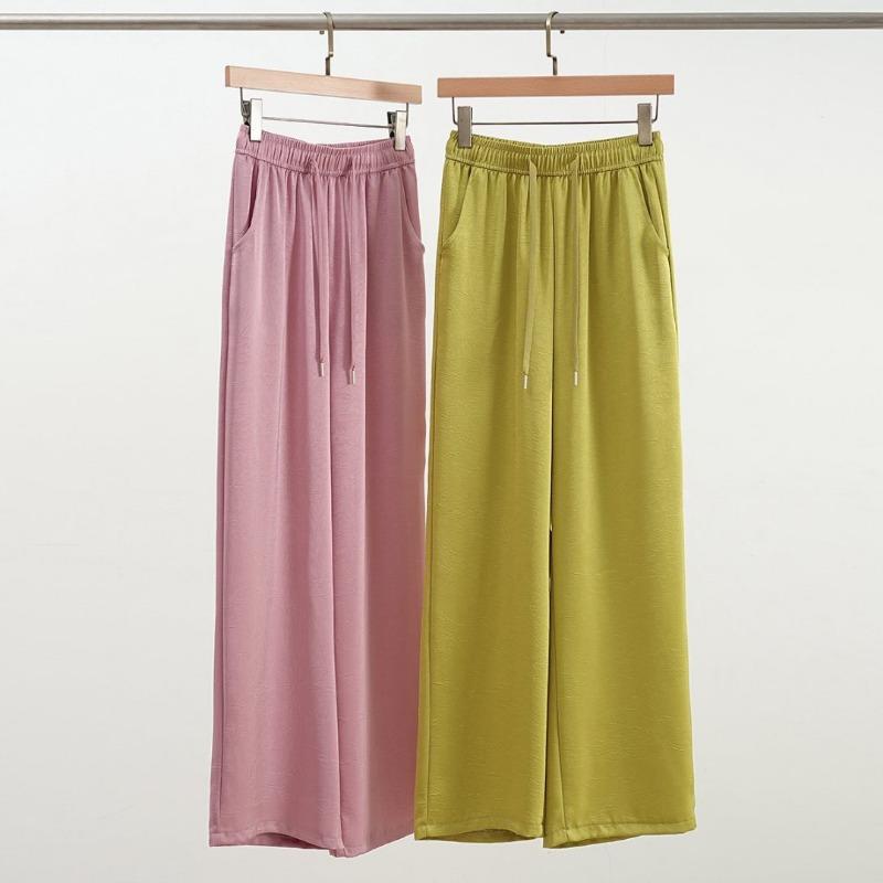 

Acetate ice silk wide-leg pants women s summer thin drape narrow version casual cool sunscreen satin straight pants XL