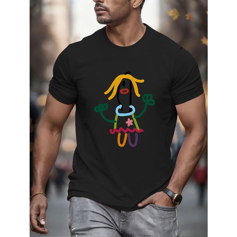 European sizes Streetwear European And American  Print: Cute And Fun Casual Style  T-Shirt, Men S Short-Sleeve Round-Neck Top S