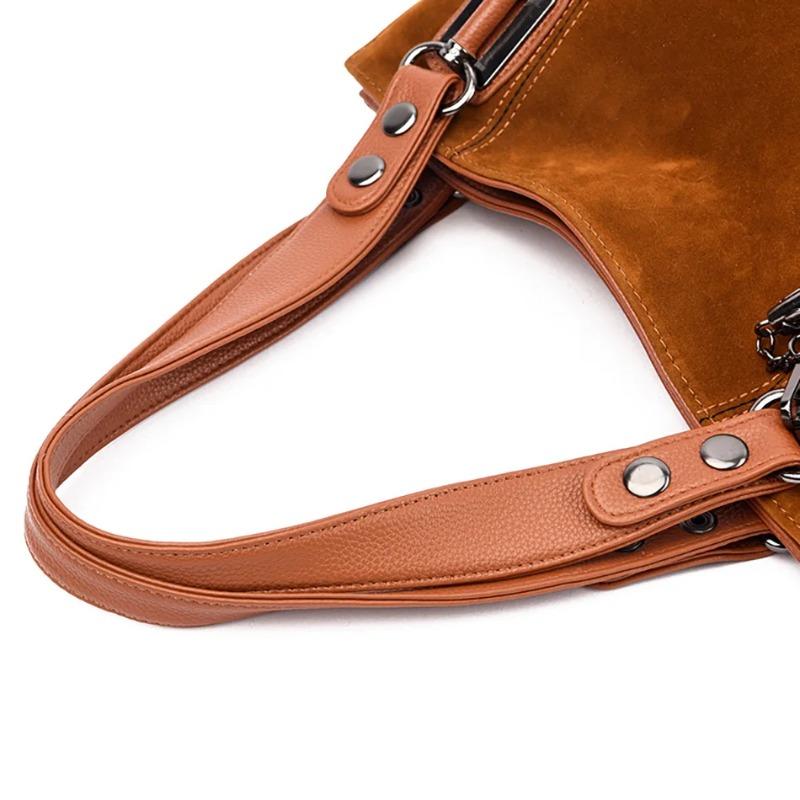 High Quality Women's Soft Suede Surface Leather Shoulder Crossbody Bag 2026 Tassel Handbag Large Capacity Ladies Tote Bag