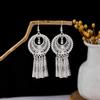Vintage Miao Silver Minority Wind Earrings Personalized Bohemian Style Flower Long Fringed Earrings