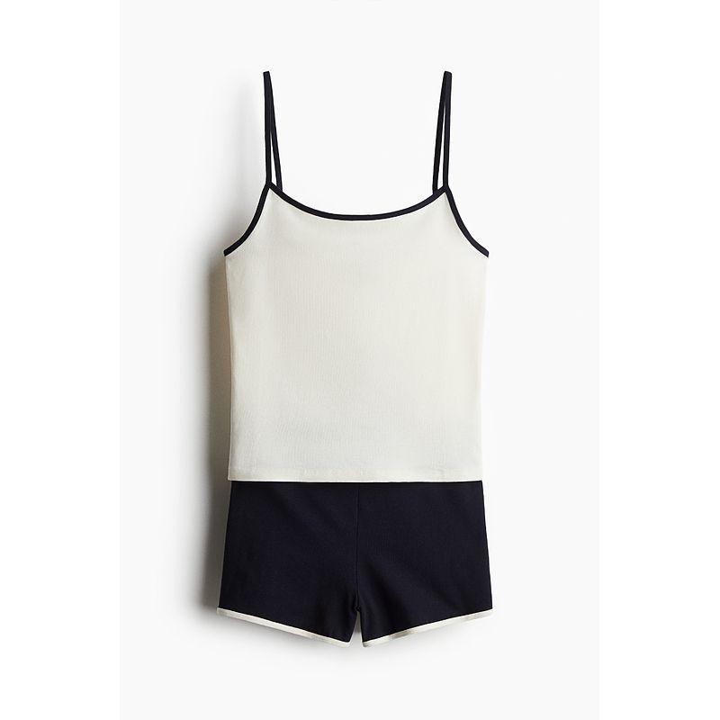 

HM Women s Suit Fall 2025 New Arrival 2-Piece Cotton Jersey Set 1292674 White/Navy 150/76