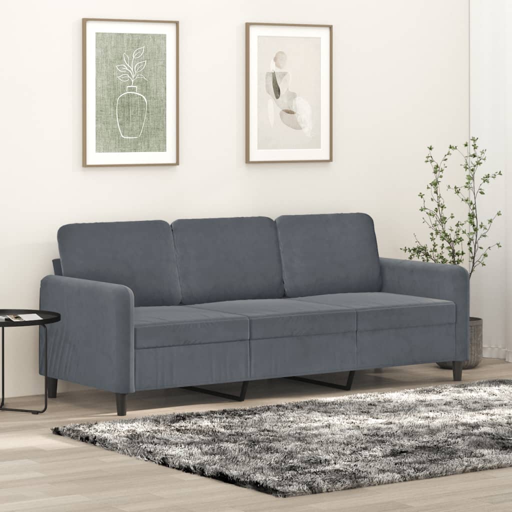 Vidaxl Sofa 3-Osobowa, Ciemnoszara, 180 Cm, Obita Aksamitem
