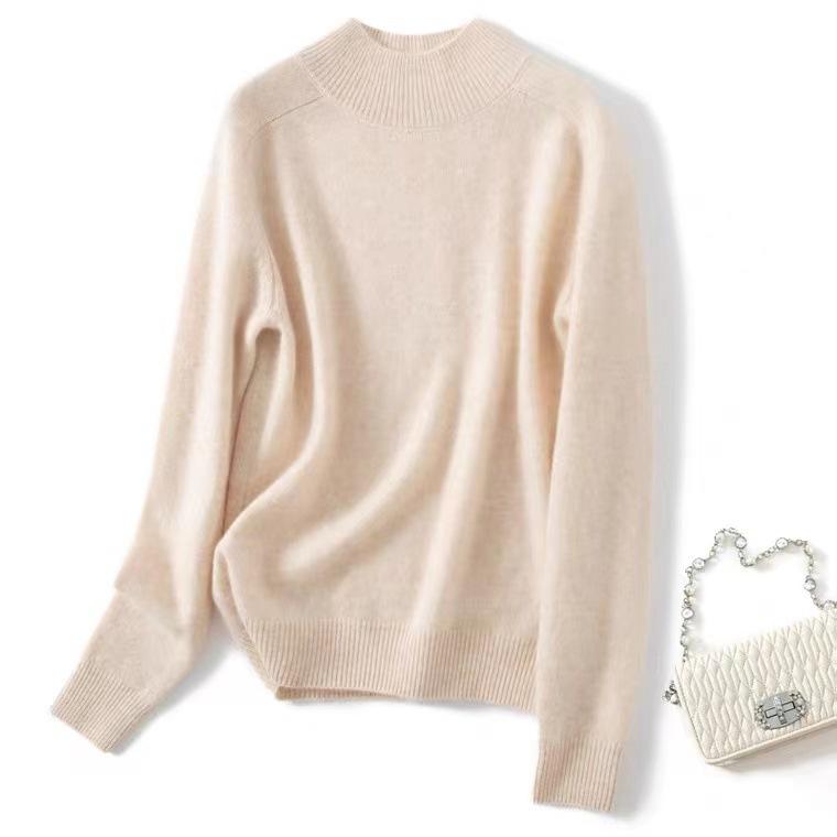 Mengyi Women's Thickened Half-High Neck Cashmere Pullover Sweater - Warm Autumn/Winter Base Layer
