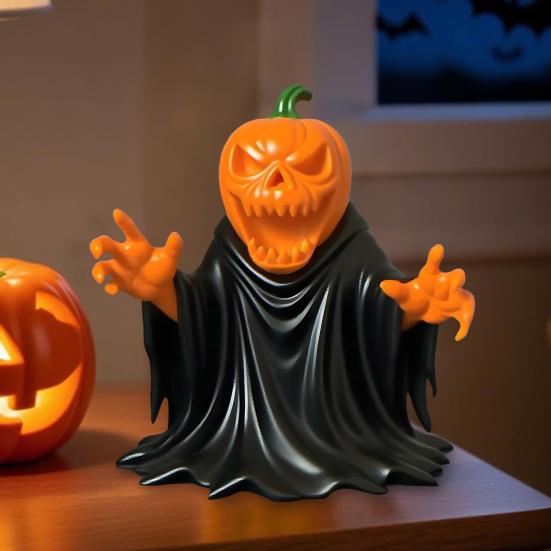 Pumpkin Ghost Figurine Spooky Cute Festive Halloween Statue Indoor Outdoor Haunted House Decoration for Tabletop Garden
