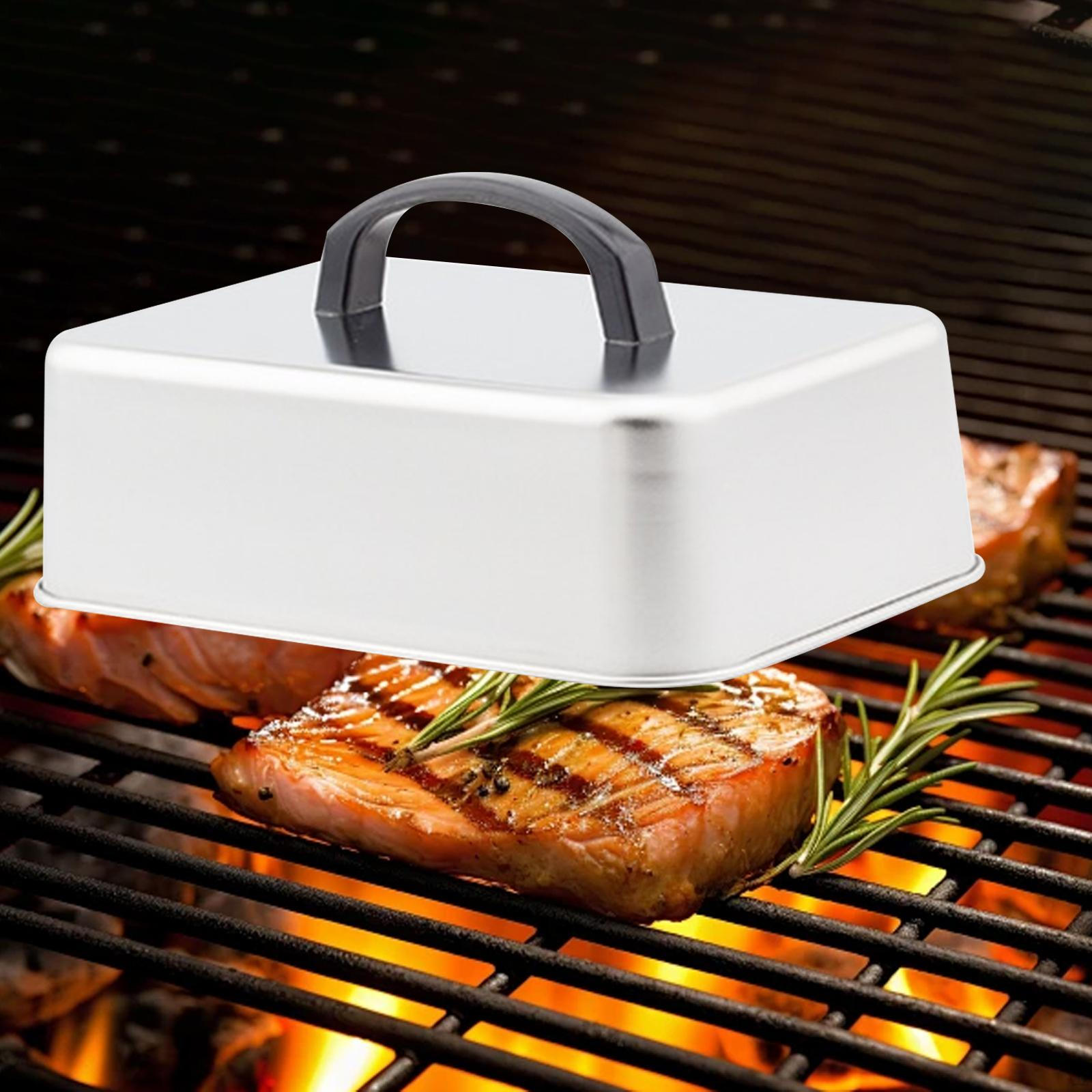 

Stainless Steel Grill with Lid for Cooking, Accessory, Rectangular Ergonomic Handle Beef 31cmx24cmx5.5cm