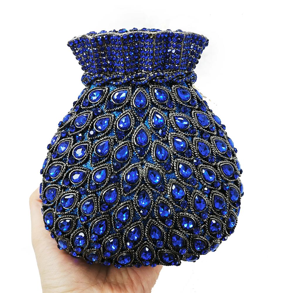 Crystal Evening Bags Money Bag Purses Women Sparkling Metallic Diamond Clutch Purses WHTUOHENG LuxuryWedding Party Purse Handbag 16cmX14cmX9cm синий