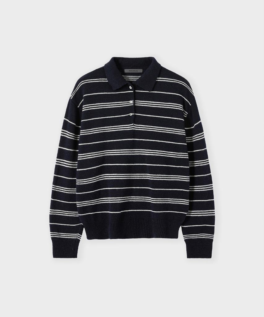 Aleukaig Stripe Collar Knit_Navy