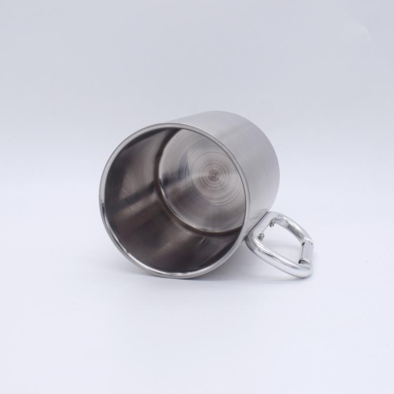 Stainless Steel Mountaineering Buckle Cup Double-layer Camping Water Cup 350ml Hand-held Office Desktop Cup Coffee Cup Portable
