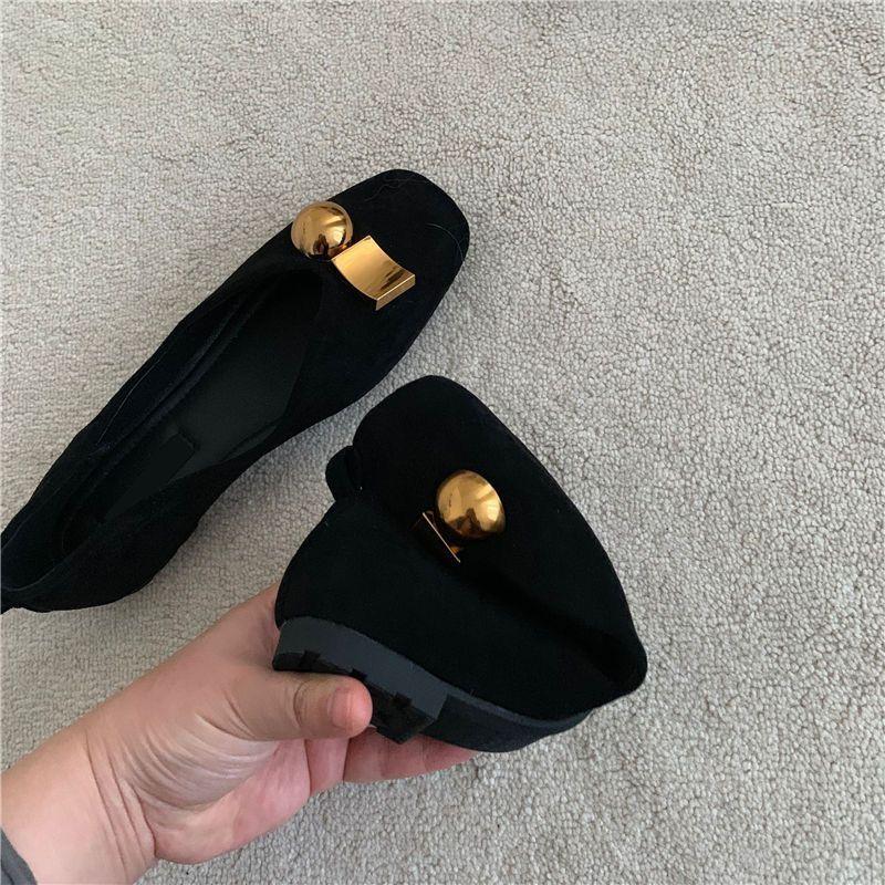 Fashion Flat Shoes Women 2025 New Spring Autumn Square Toe French  Black Shallow Mouth Square Buckle Ladies Shoes Big Size 41 42 43