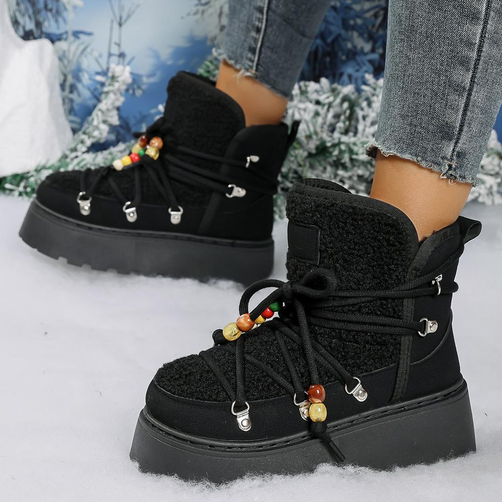 Botas de Nieve de Ante con Cuentas de Ancho Especial para Mujer, Botines con Plataforma para Aumentar la Altura, Botas de Invierno al Por Mayor para Mujer