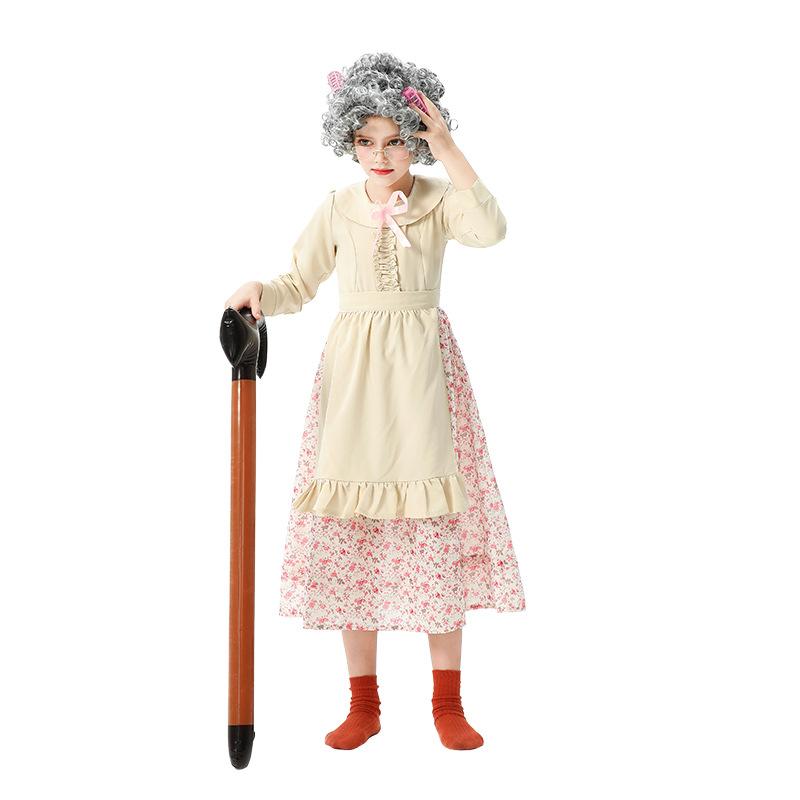 Costumi per bambini di Halloween scuola 100 giorni vestito da nonna divertente costume da vecchia signora vestito floreale