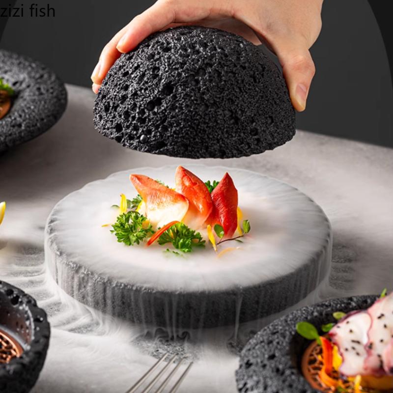 Meteorite Tableware Cement Dining Plate Dry Ice Tray Sashimi Dish Planet Bowl Dessert Bowl Fruit Plates Sushi Plate Steak Plates