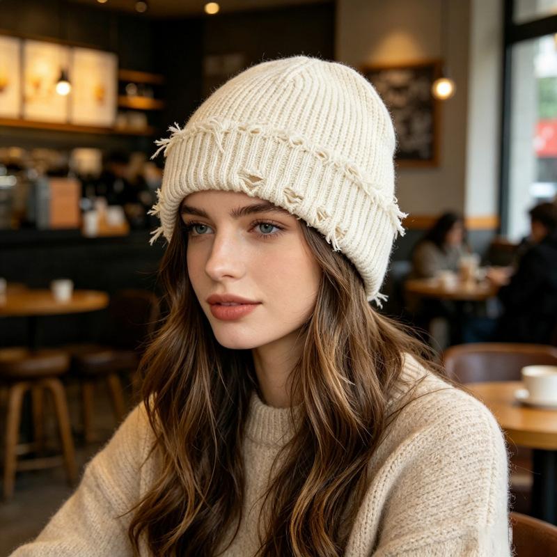 Cross-border new autumn and winter street trend solid color hole knitted hat old retro hole cold hat