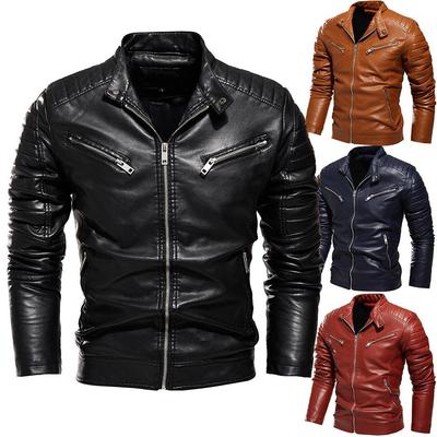 Men's PU Leather Motorcycle Jacket - Solid Color, Available In Multiple Colors, Plus Velvet for Autumn and Winter.