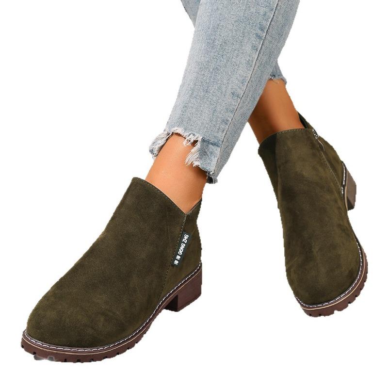 Autumn and winter new short tube retro matte short boots women's thick heel Martin boots side zipper women's shoes