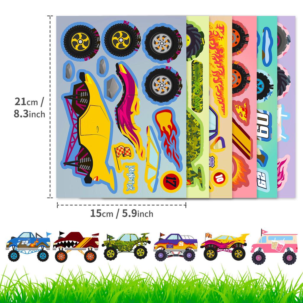 6 Pieces/package of Transportation Face Change Graffiti Stickers Cartoon Children's Racing Assembly Puzzle Stickers