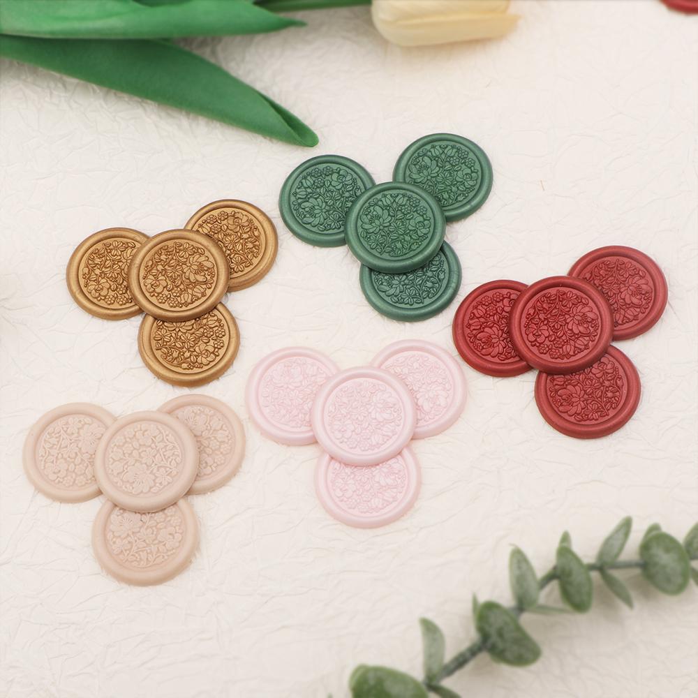 50cs Self-Adhesive Stickers 5 Colors Flowers Pattern Wax Seal Staickers Envelope Seal Sticker for Wedding Invitations Greeting
