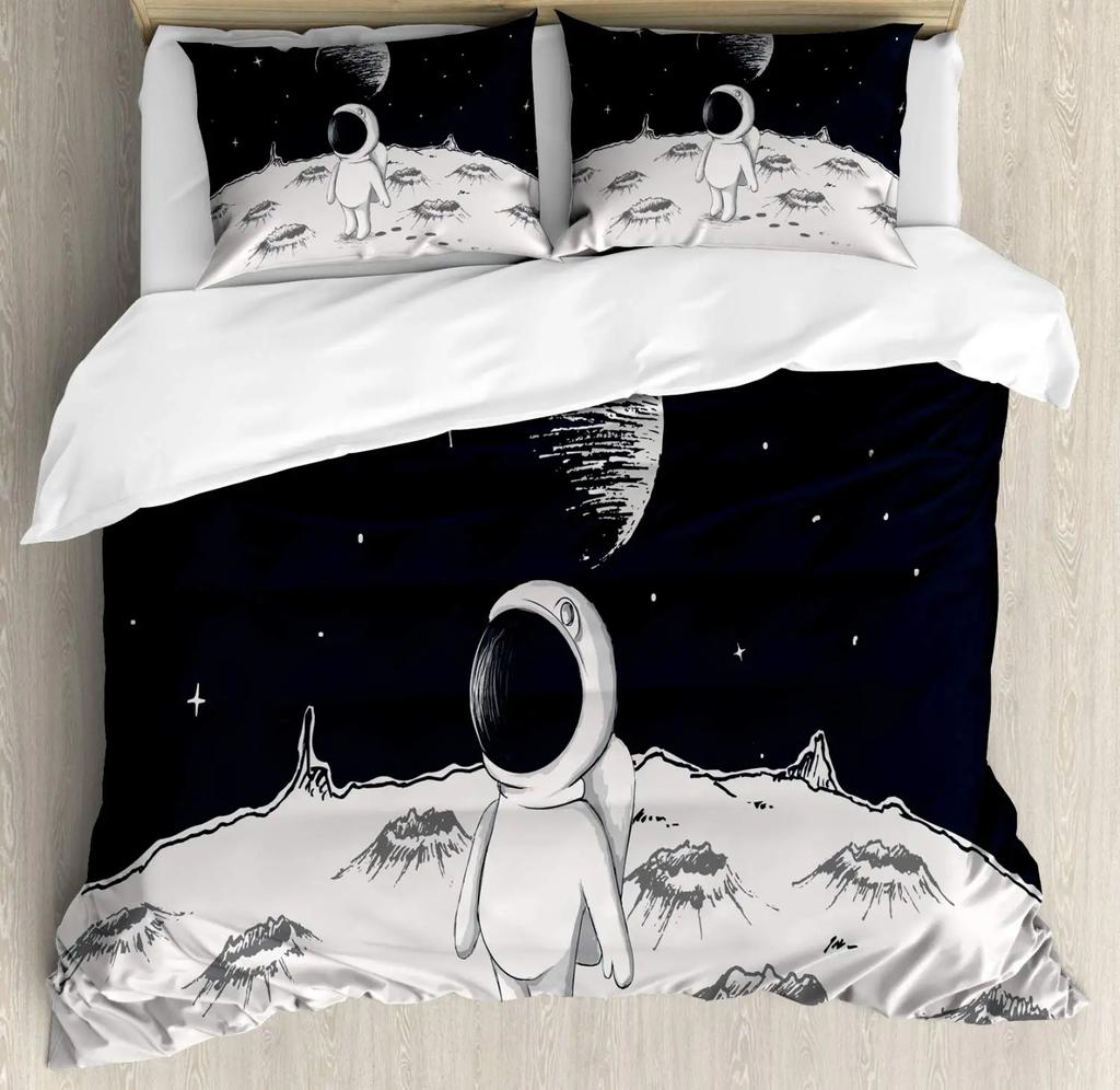 Astronaut Duvet Cover Set Cartoon Space Astronaut Decor Bedding Set Soft Breathable Comforter Cover with Pillowcase with Zipper