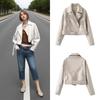 Womens PU Faux Leather Moto Jacket Short Fit Streetwear Oversized Biker Style With Zipper Patchwork Detail