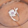 Women Floral Ring Silver Adjustable Band Purple CZ Stone Minimalist Dainty Fashion Jewelry Gift