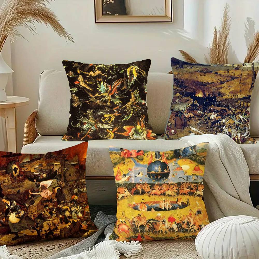 Federa Cuscino Decorativa per Divano Casa Stampa Double-sided Peluche Corto Federa Cuscino Regalo con Opere di Hieronymus Bosch