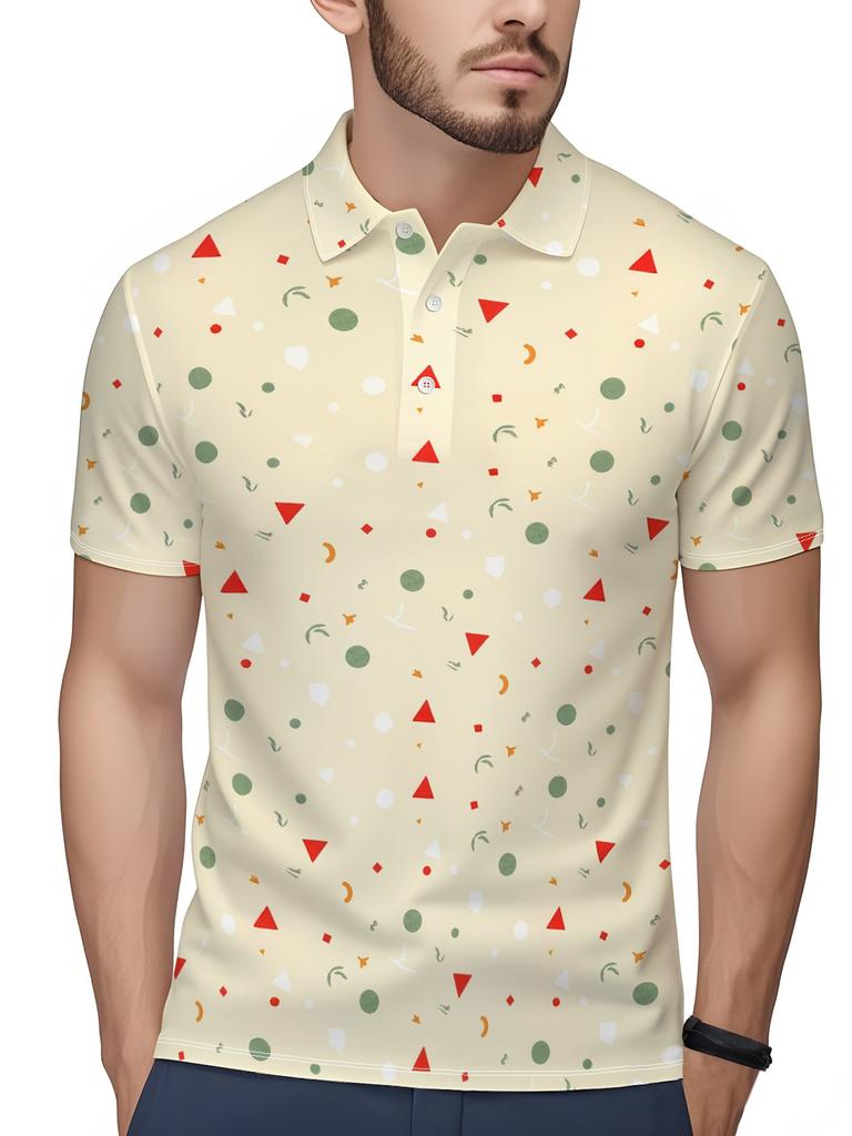 Men'S Short-Sleeve Polo Shirt with Flat Digital Print Pattern - No Texture