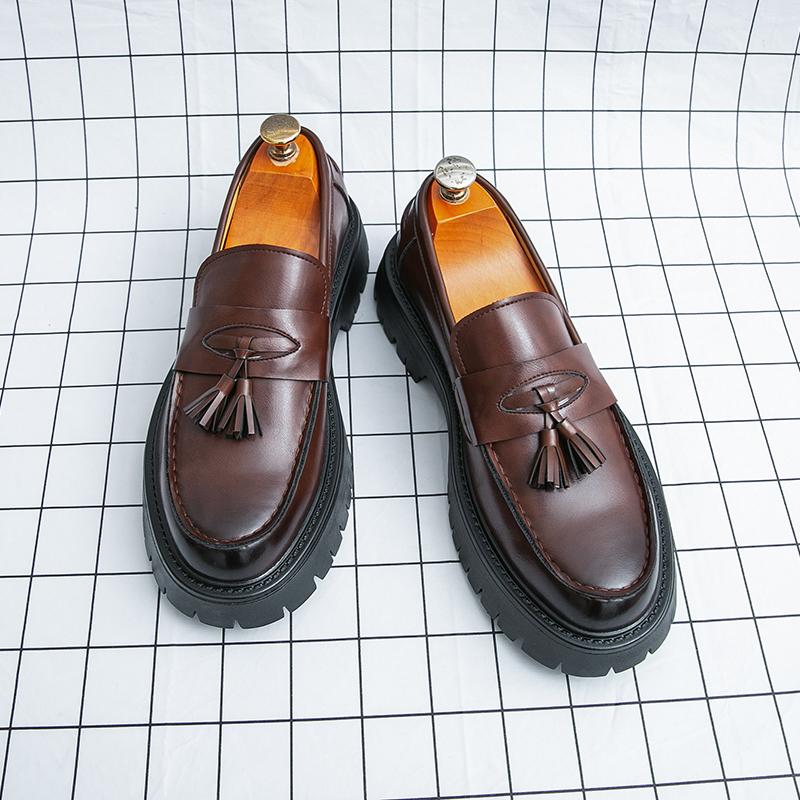 Fashion Spring New Men's Comfortable Tassel Big Toe Leather Shoes Fashion Brand Men's Pointed Toe Business Formal Le Fu Leather Shoes