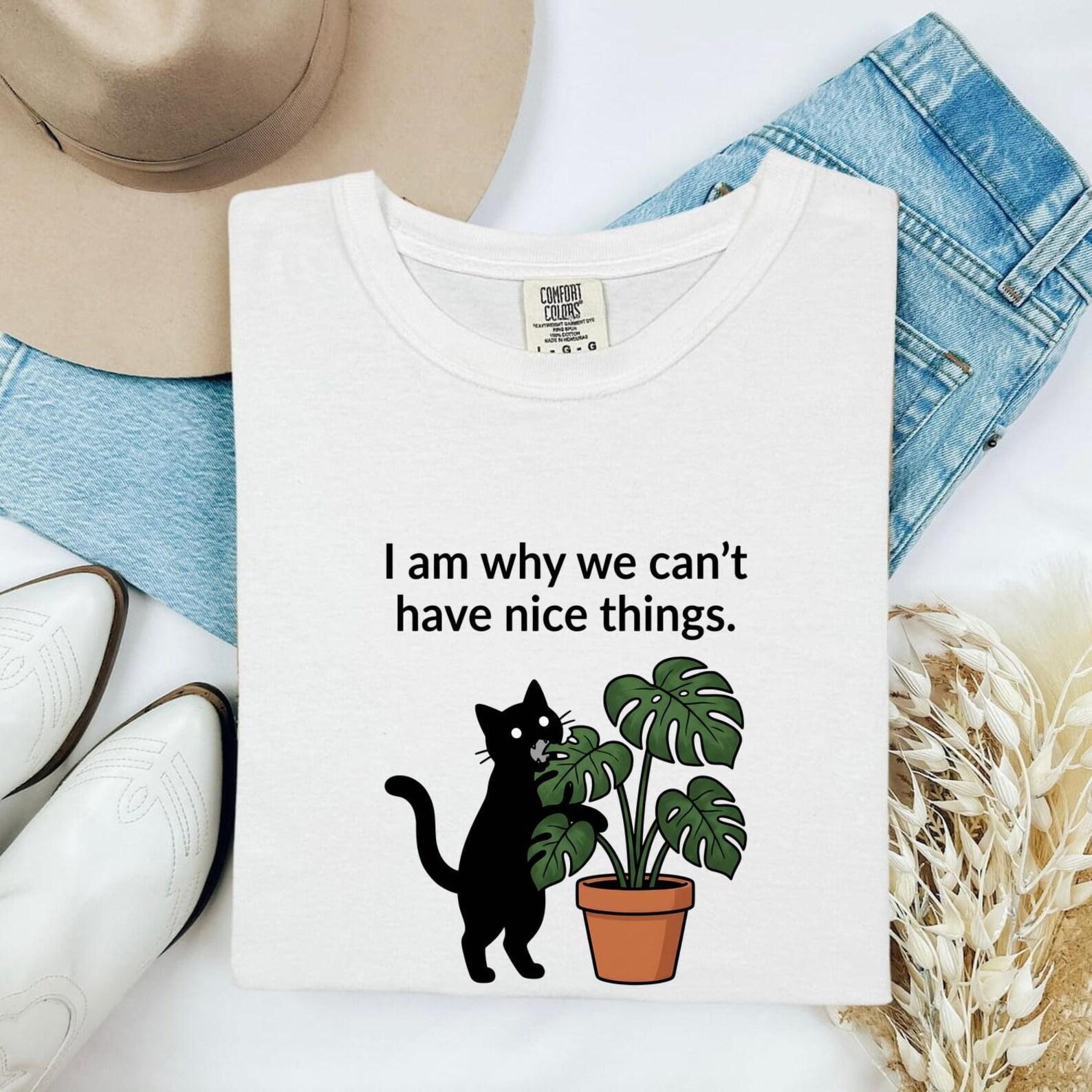 Black Kitten Shirt Cat Jokes Gift Women Comic Tee Kitten T-Shirt Cat Fan Cartoon Tshirt Humor Graphic Simple Indoor Plant Tshirt 3XL