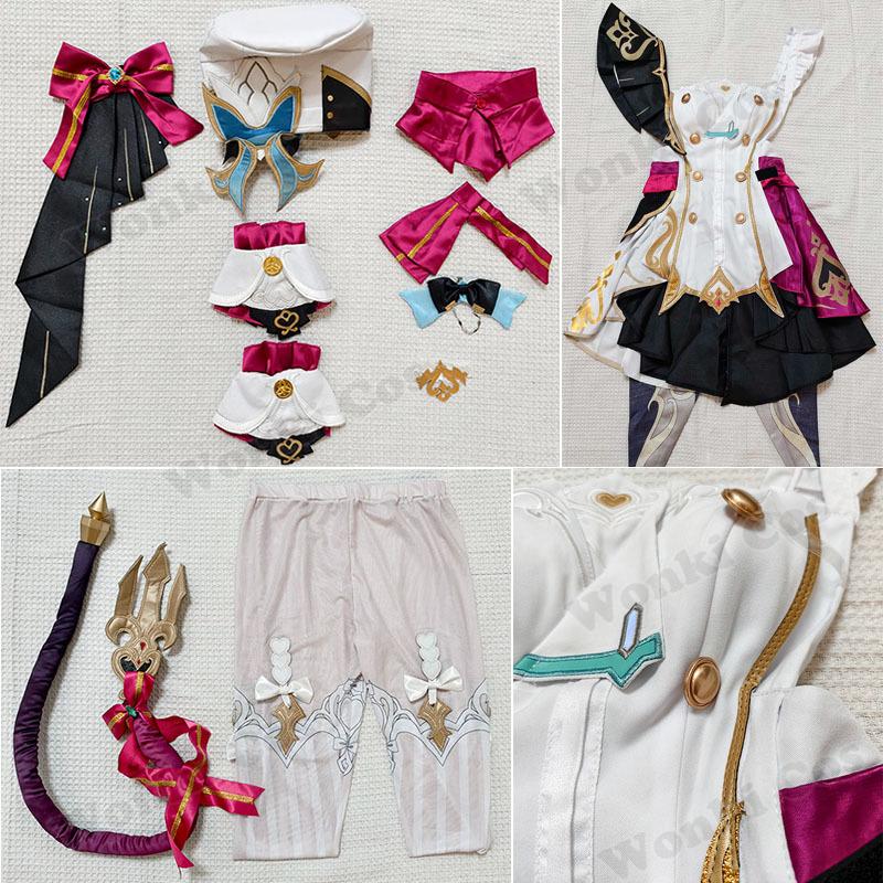 Fontaine Escoffier Cosplay Costume Wig Hair For Game Impact Escoffier Cosplay Shoes For Women Role Play Party Outfits