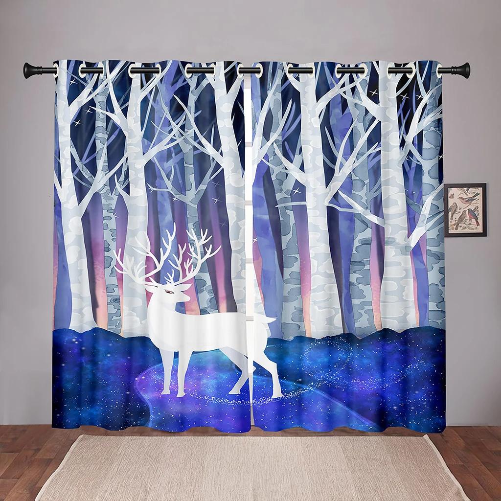 Animal Deer Forest Cartoon Dreamy Blackout Window Curtains for Bedroom Living Room Bathroom Kicthen Door Hall High Shading New