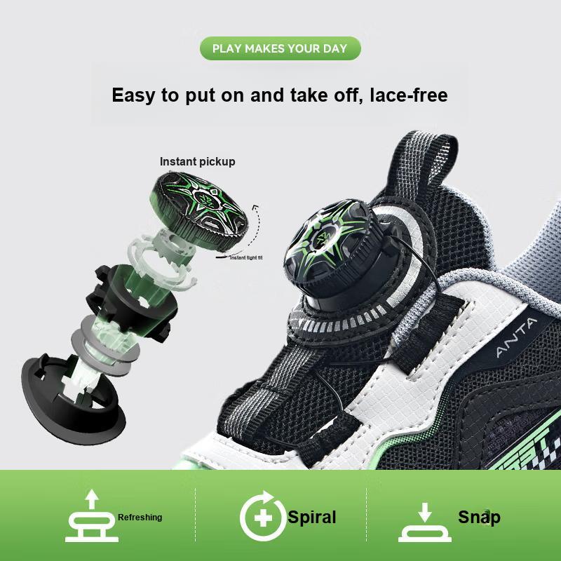 Anta Kinder Synthetikleder Stoff Mode Fitness Test Rutschfest Stoßdämpfung Low-Top Laufschuhe Kinder Sneaker Schwarz Grün A12439919-1