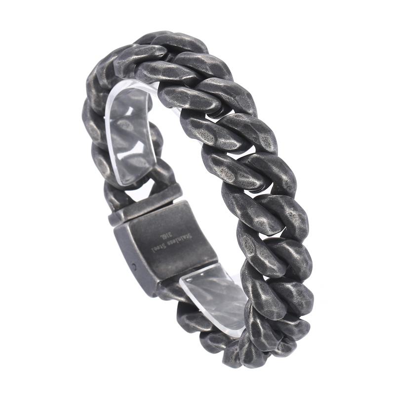 Vintage Stainless Steel Cuban Chain Men s Bracelet Rock Street Trendy Chunky Jewelry Boiled Black Thick Chain Accessories 22cm