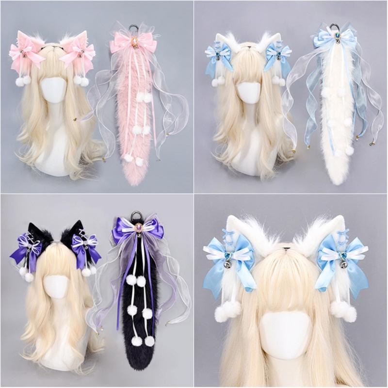 Wolf Ear Headband Wolf Tail Costume Furry Ear Headband Furry Tail Halloween Cosplay Accessories for Women Masquerade